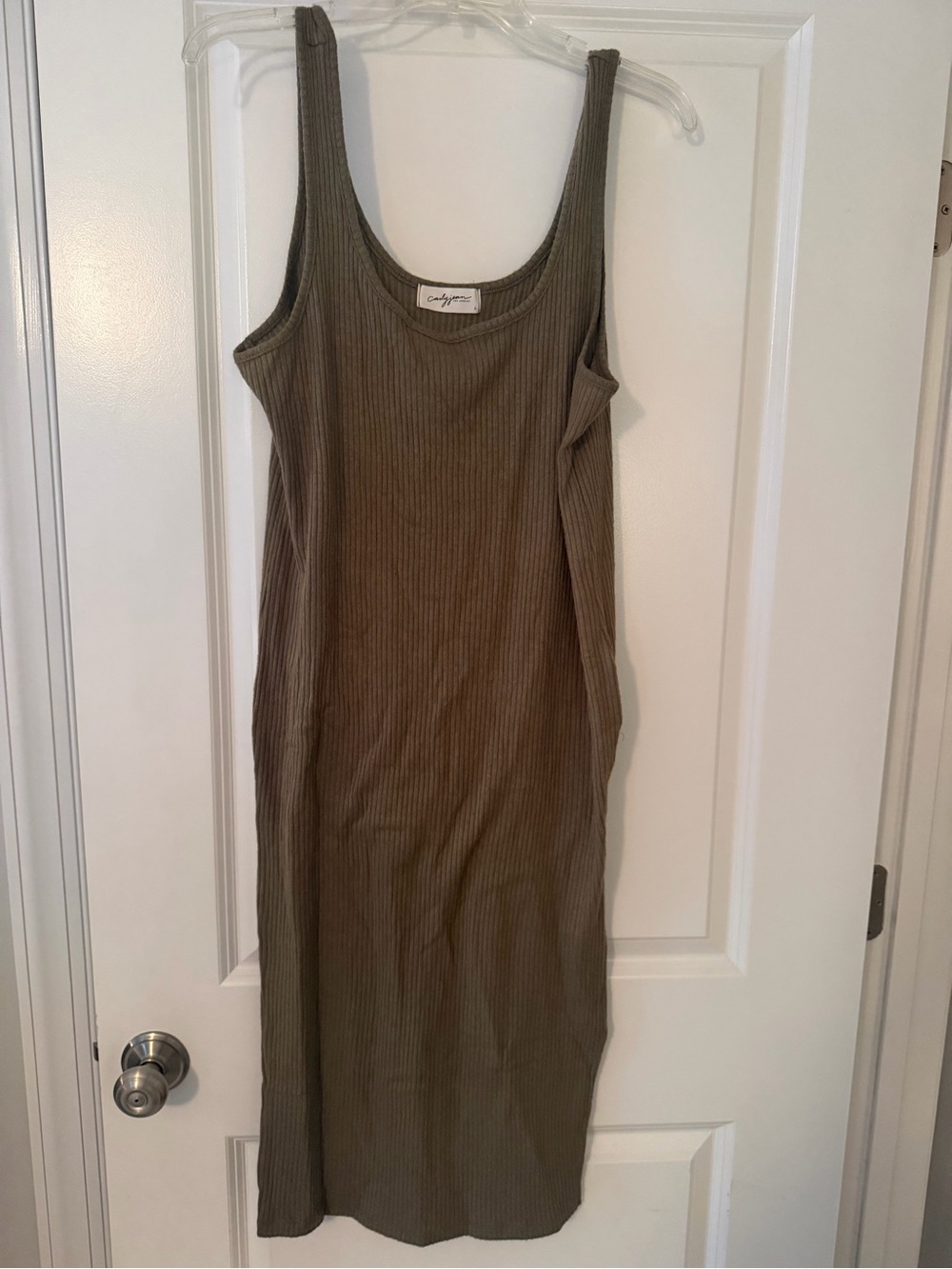 Carly Jean Los Angeles Ribbed Scoop Tank Midi Dress - Olive